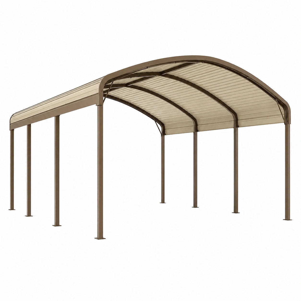 Abri voiture 500 x 300 x 280 cm acier et polycarbonate marron beige à toit arqué