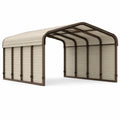 Abri de voiture 600 x 300 x 250 cm acier brun panneaux beige structure arquée extérieure