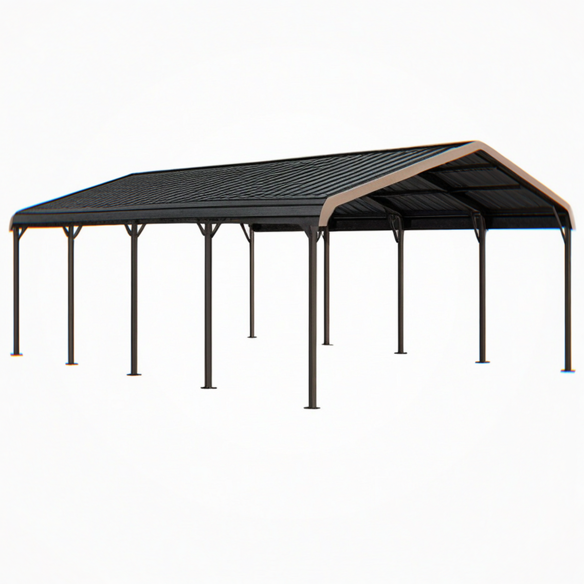 Carport 600 x 300 x 270 cm en acier noir pour abri de véhicule - toiture inclinée