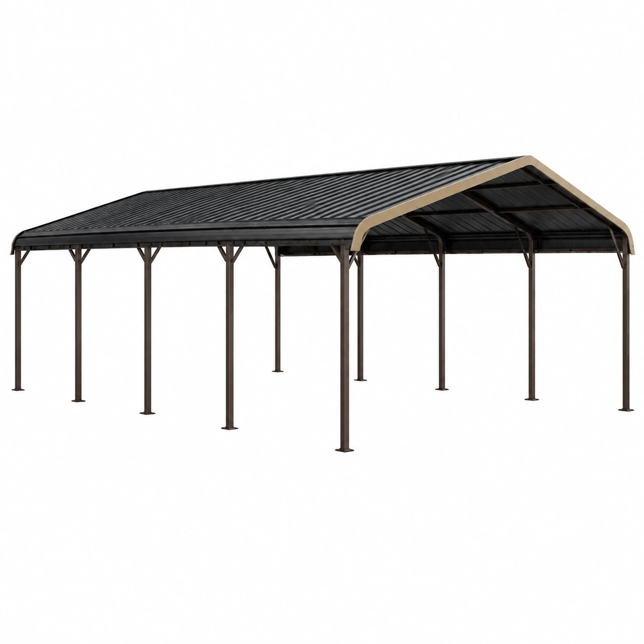 Carport 600 x 300 x 270 cm en acier noir pour abri de véhicule - toiture inclinée