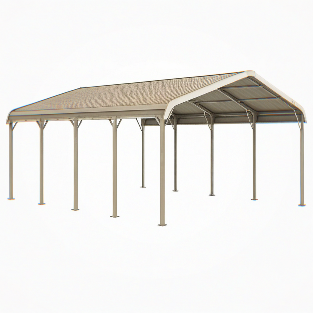 Abri voiture 600 x 300 x 270 cm en métal beige avec toit incliné