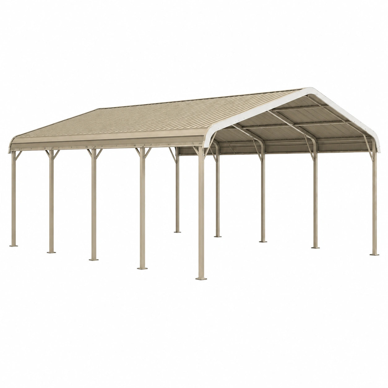 Abri voiture 600 x 300 x 270 cm en métal beige avec toit incliné