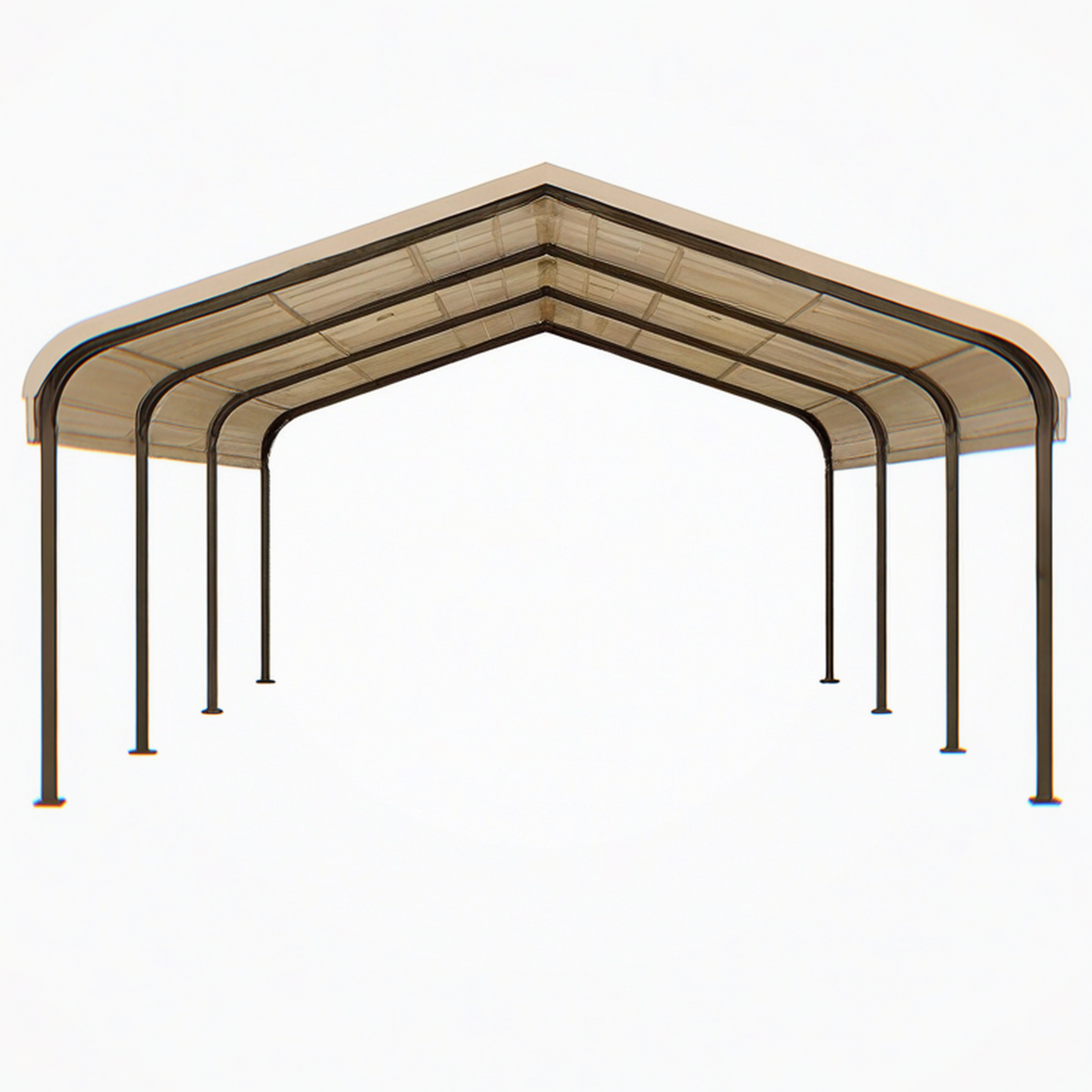 Carport 600 x 300 cm en acier beige et marron avec toit incliné pour extérieur