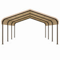 Carport 600 x 300 cm en acier beige et marron avec toit incliné pour extérieur