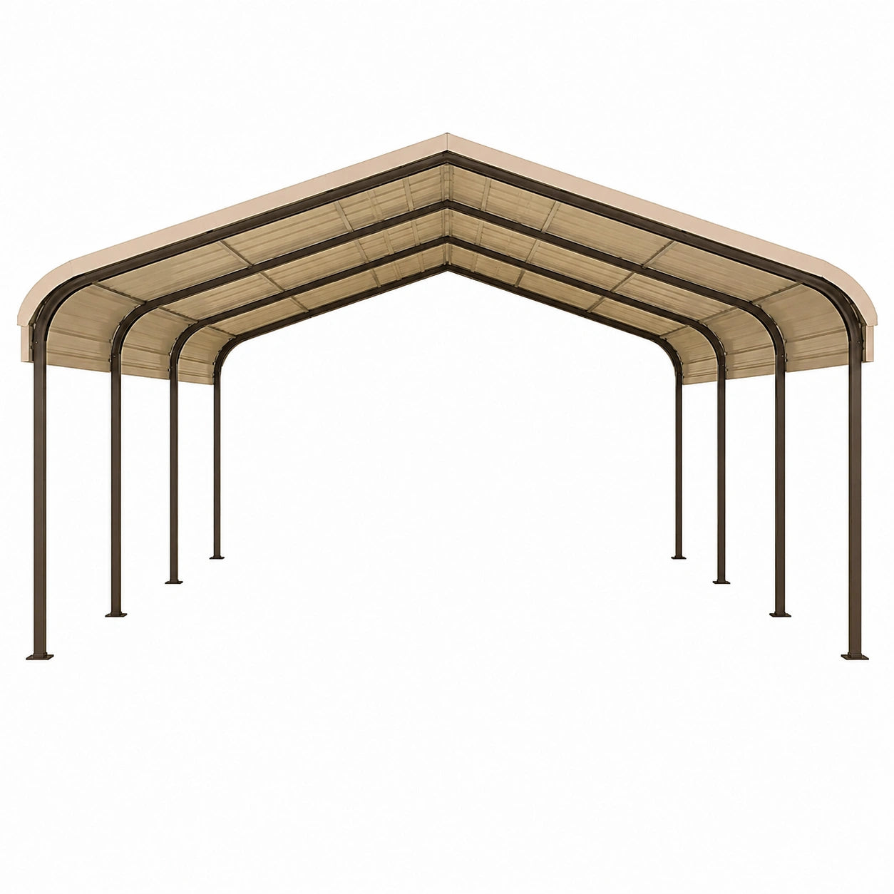 Carport 600 x 300 cm en acier beige et marron avec toit incliné pour extérieur