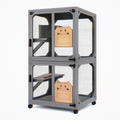 Enclos pour chat 90 x 60 x 180 cm en bois gris et maille métallique à deux niveaux sur roulettes