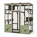 Enclos extérieur pour chat 180 x 90 x 180 cm en bois et grillage vert brun avec plateformes