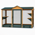 Enclos extérieur pour chat 240 x 120 x 180 cm en bois et métal vert foncé avec toit abrité