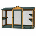Enclos extérieur pour chat 240 x 120 x 180 cm en bois et métal vert foncé avec toit abrité