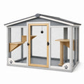 Enclos extérieur pour chat 180 x 120 x 180 cm en bois gris et naturel avec grillage et plateformes