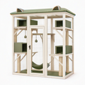 Enclos pour chat 120 x 80 x 180 cm en bois beige et vert avec plateformes griffoirs et hamac