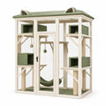 Enclos pour chat 120 x 80 x 180 cm en bois beige et vert avec plateformes griffoirs et hamac