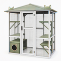 Enclos pour chat 180 x 90 x 180 cm en bois et métal vert avec toit et plateformes