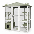 Enclos pour chat 180 x 90 x 180 cm en bois et métal vert avec toit et plateformes