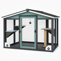 Enclos extérieur pour chat 180 x 90 x 180 cm en bois vert noir avec toit et plateformes