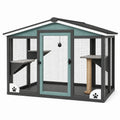 Enclos extérieur pour chat 180 x 90 x 180 cm en bois vert noir avec toit et plateformes