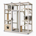 Enclos pour chat 120 x 60 x 180 cm en bois beige avec grillage et plateformes de jeu