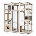 Enclos pour chat 120 x 60 x 180 cm en bois beige avec grillage et plateformes de jeu