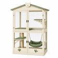 Enclos pour chat 120 x 60 x 160 cm en bois beige et vert à niveaux avec grillage