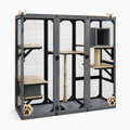 Cage pour chat 180 x 90 x 180 cm en bois et métal noir avec plateformes et griffoir