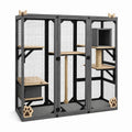 Cage pour chat 180 x 90 x 180 cm en bois et métal noir avec plateformes et griffoir
