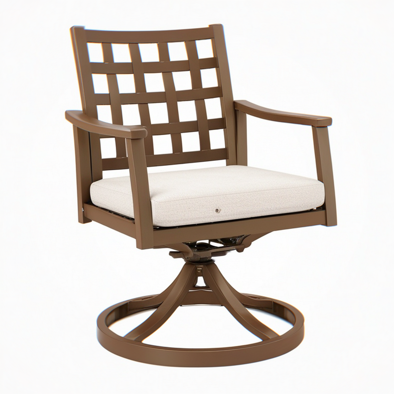 Fauteuil de jardin pivotant 76 x 70 x 100 cm métal brun avec coussin beige tressé