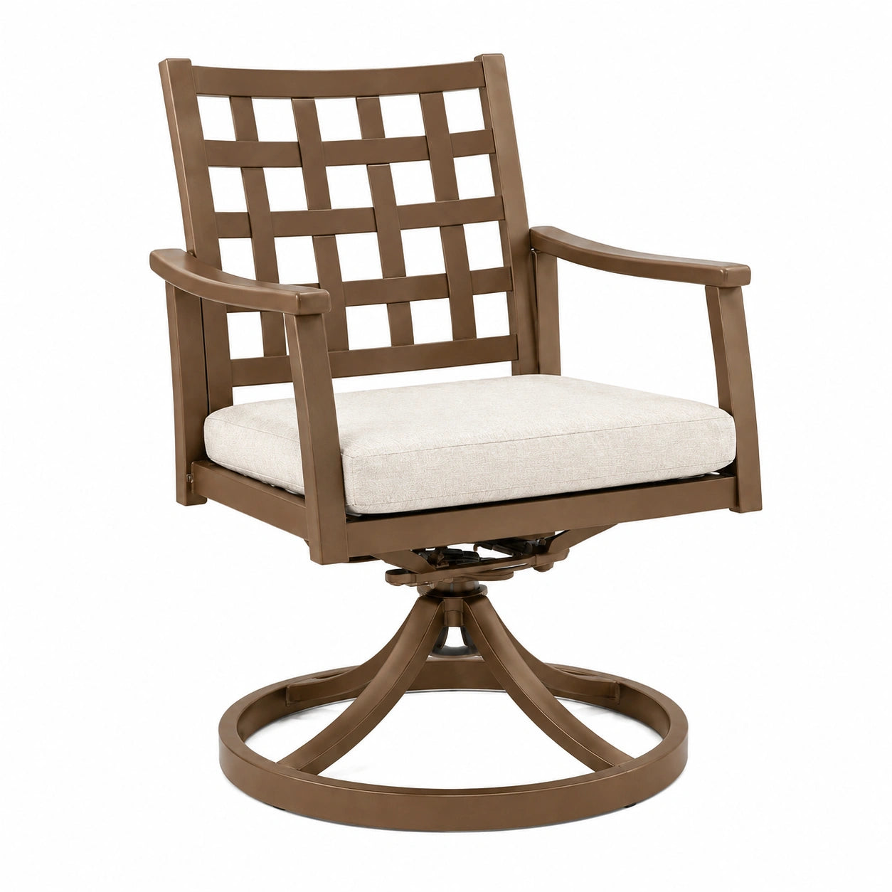 Fauteuil de jardin pivotant 76 x 70 x 100 cm métal brun avec coussin beige tressé