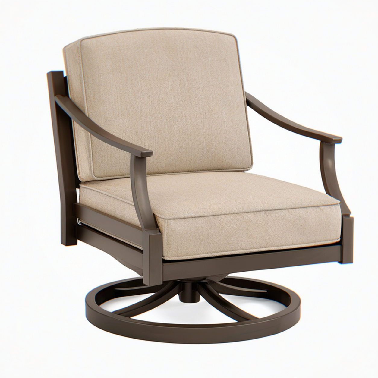 Fauteuil de jardin pivotant 76 x 82 x 95 cm en métal et tissu beige marron