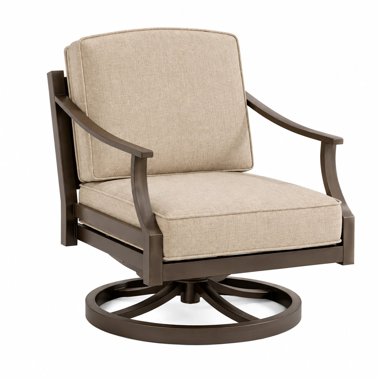 Fauteuil de jardin pivotant 76 x 82 x 95 cm en métal et tissu beige marron