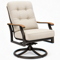 Fauteuil de jardin pivotant 80 x 90 x 100 cm en métal bois et tissu beige style contemporain