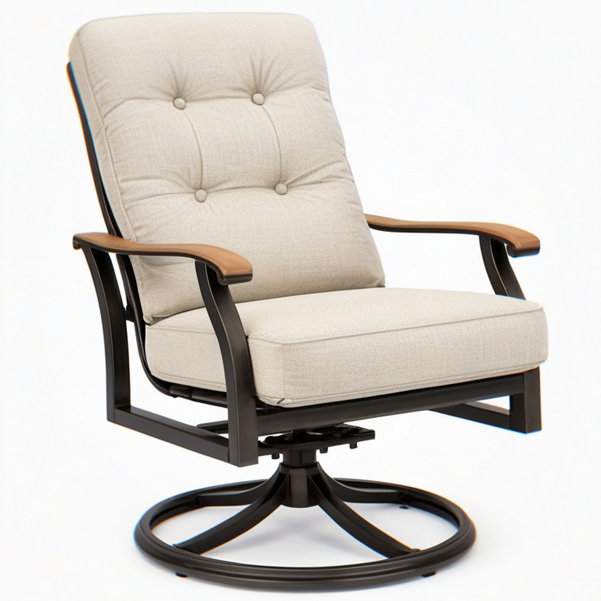 Fauteuil de jardin pivotant 80 x 90 x 100 cm en métal bois et tissu beige style contemporain
