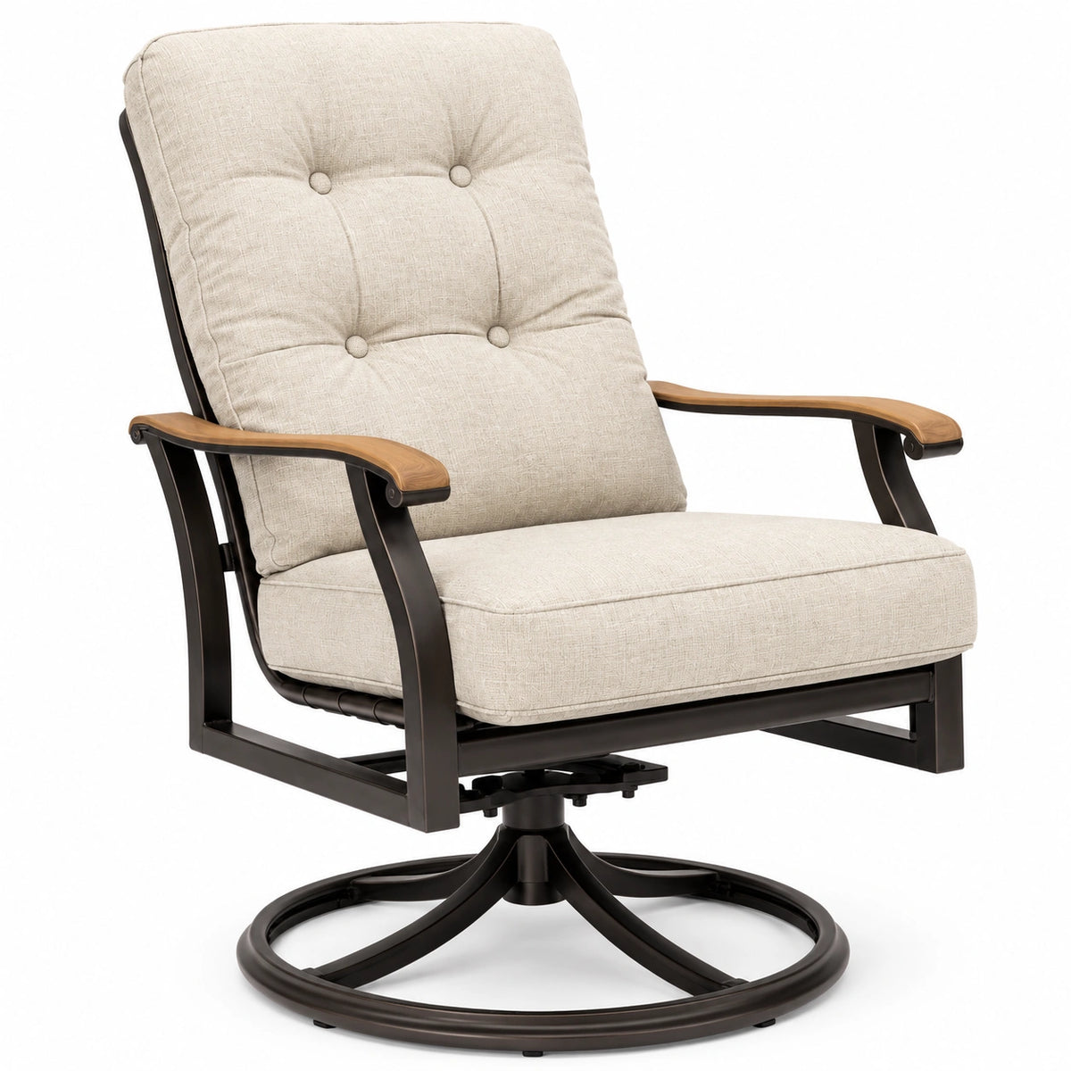 Fauteuil de jardin pivotant 80 x 90 x 100 cm en métal bois et tissu beige style contemporain
