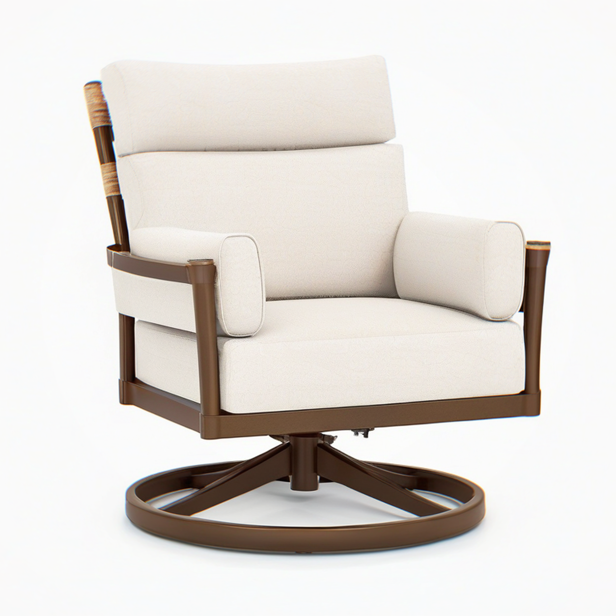 Fauteuil de jardin pivotant 86 x 83 x 94 cm en métal et tissu écru brun