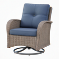 Fauteuil de jardin 78 x 82 x 98 cm en résine tressée beige avec assise bleue pivotante