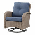 Fauteuil de jardin 78 x 82 x 98 cm en résine tressée beige avec assise bleue pivotante