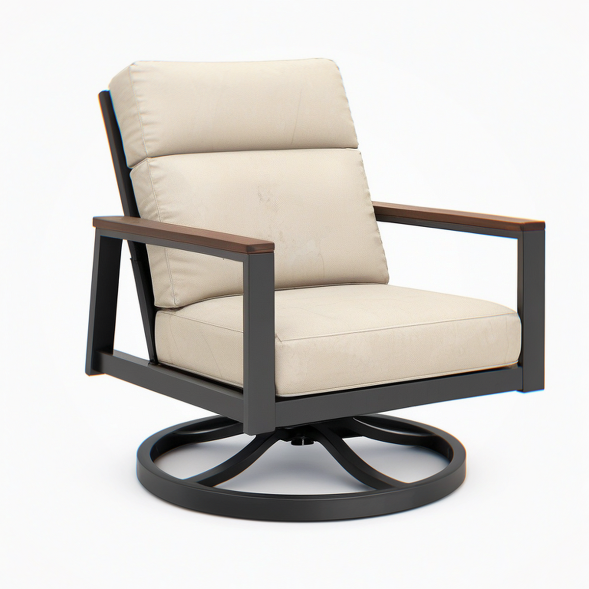 Fauteuil de jardin pivotant 75 x 85 x 90 cm en métal bois et tissu beige style contemporain