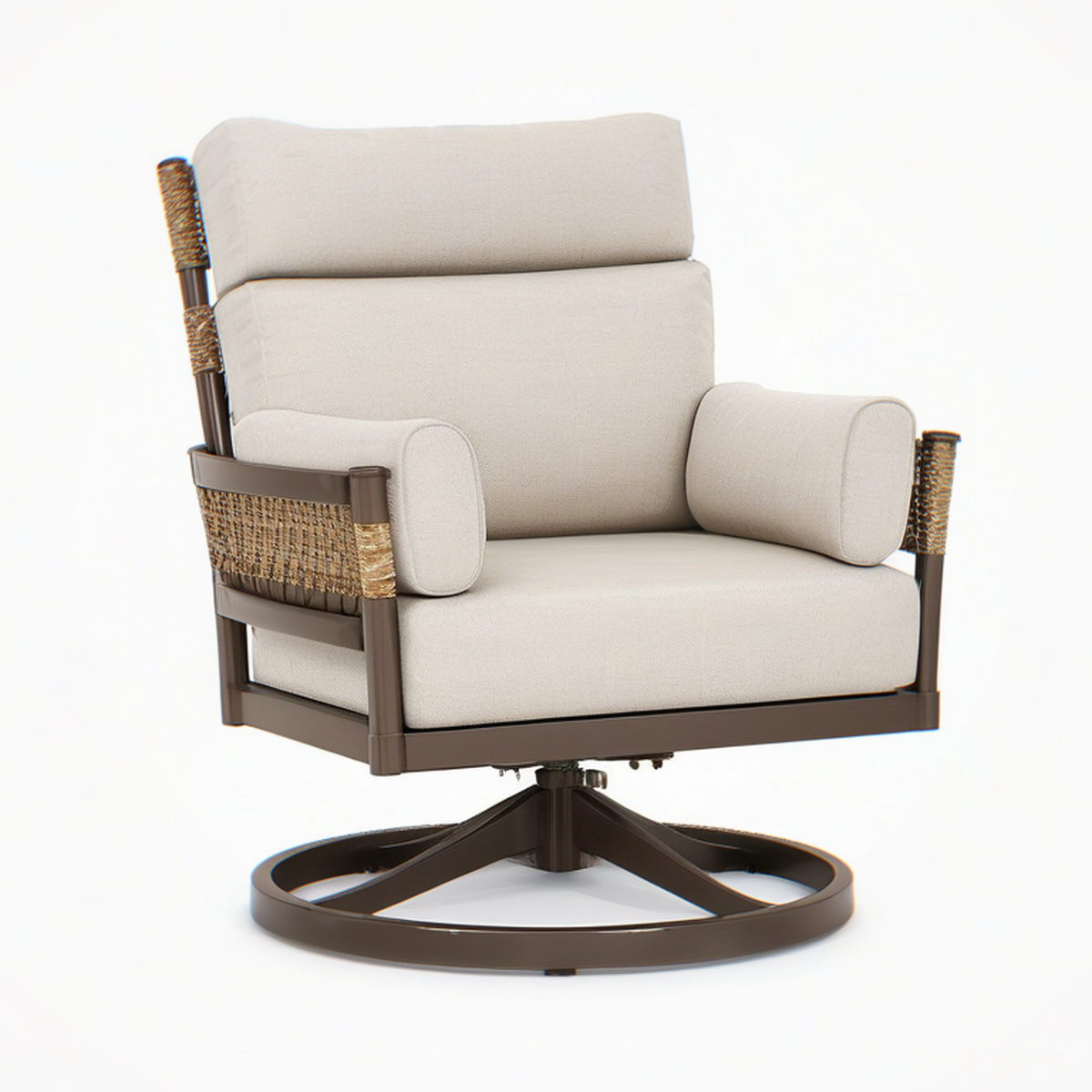 Fauteuil de jardin pivotant 89 x 86 x 94 cm en métal et corde beige style bohème