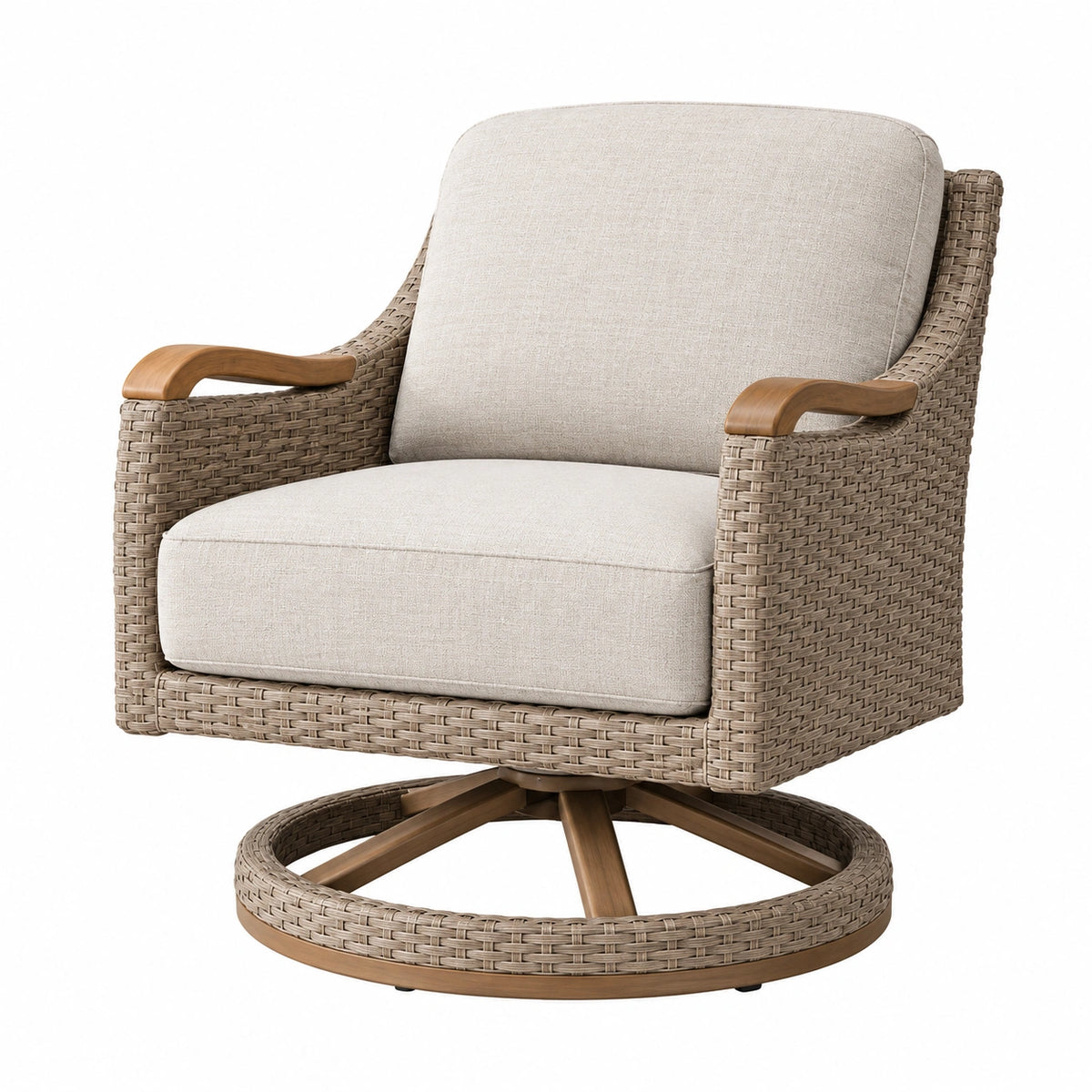 Fauteuil de jardin pivotant 82 x 85 x 98 cm en fibres tressées beige style naturel