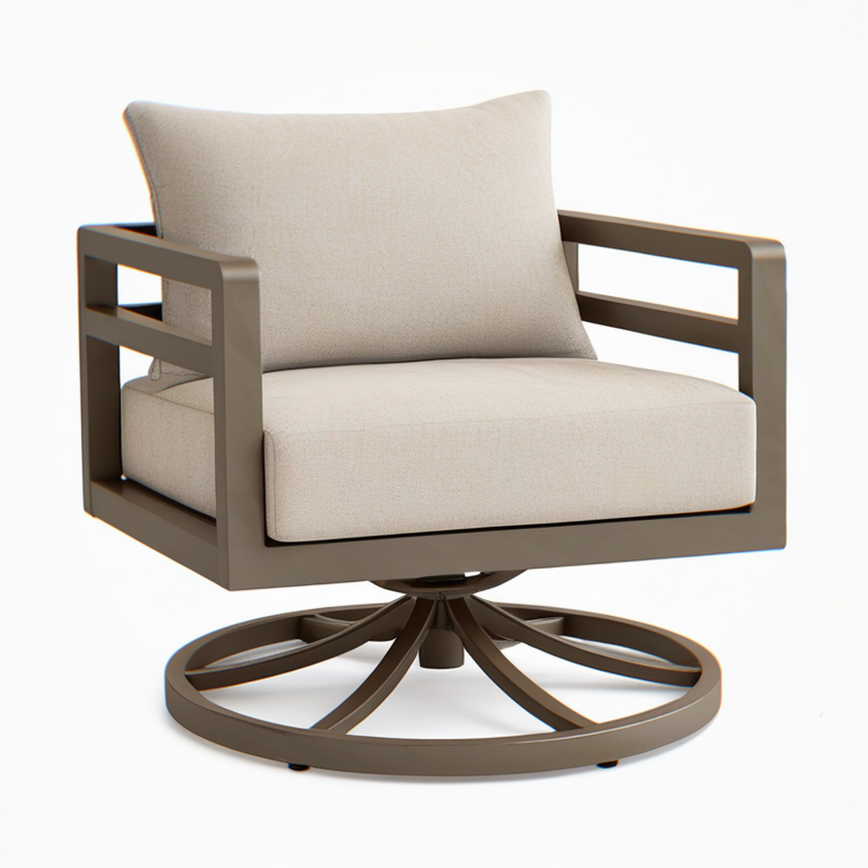 Fauteuil de jardin pivotant 82 x 82 x 85 cm en métal taupe et tissu beige