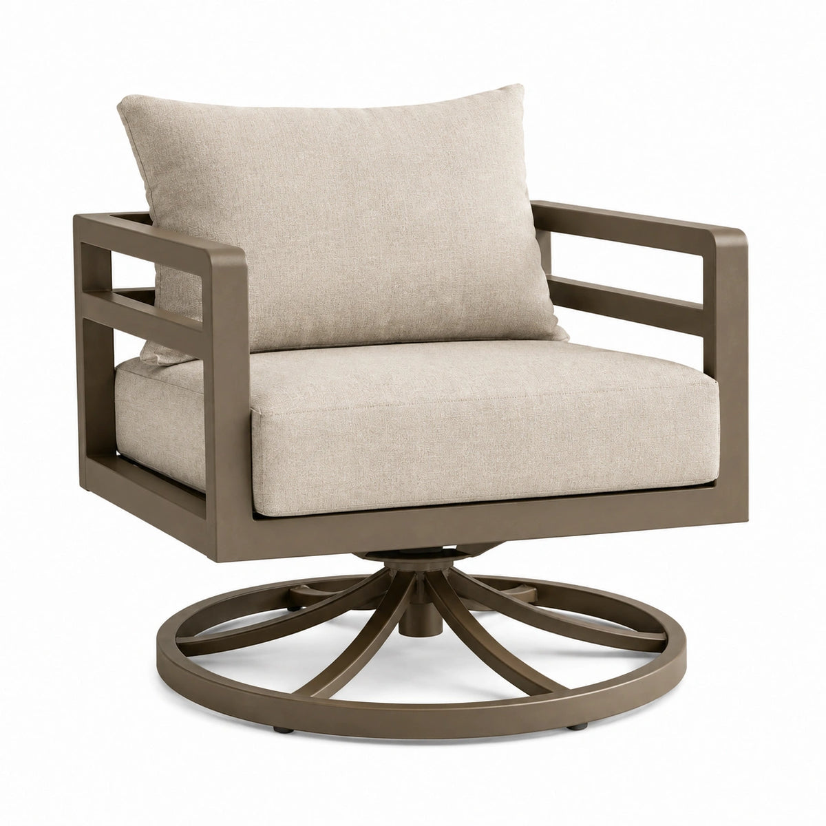 Fauteuil de jardin pivotant 82 x 82 x 85 cm en métal taupe et tissu beige
