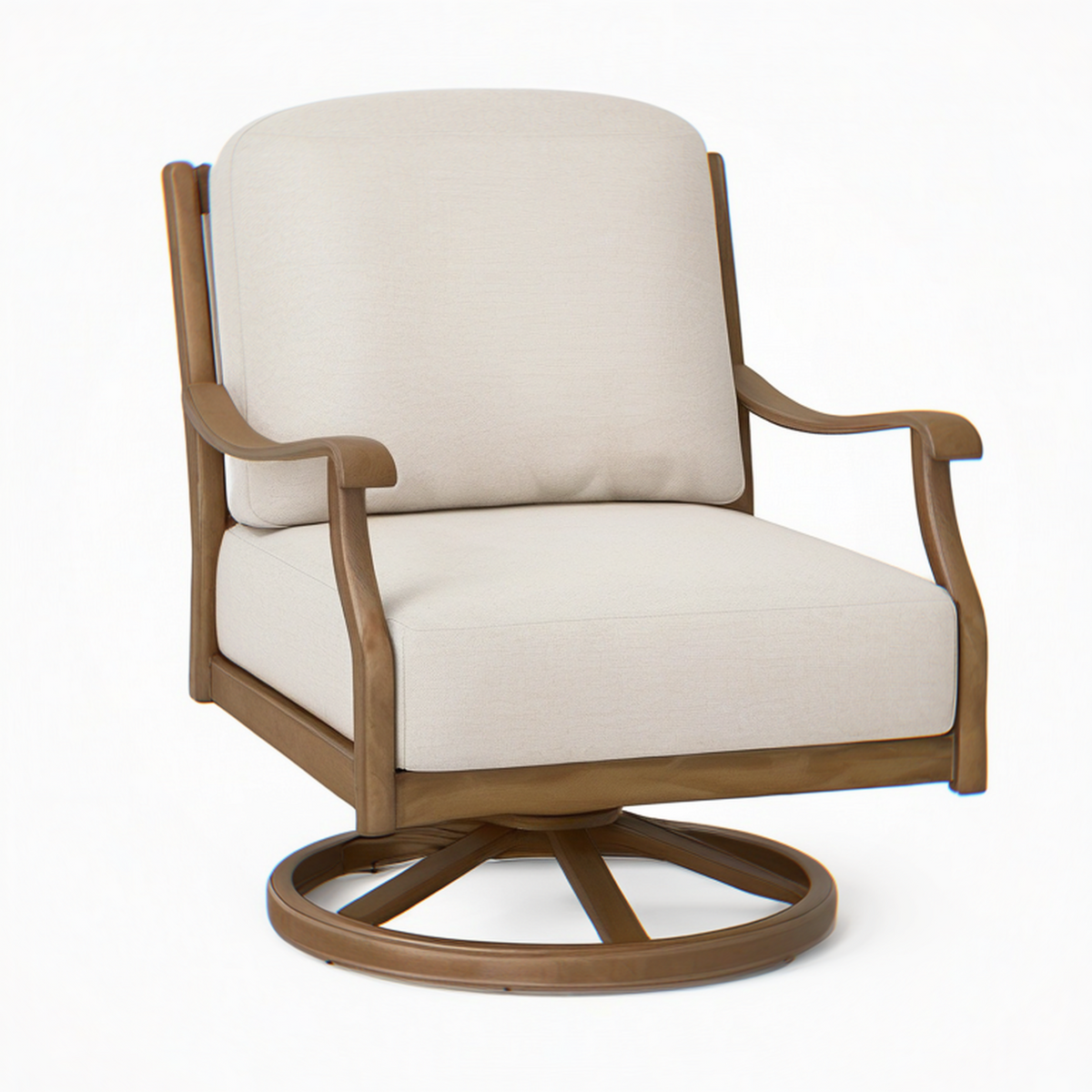 Fauteuil pivotant 76 x 85 x 100 cm en bois et tissu beige style contemporain
