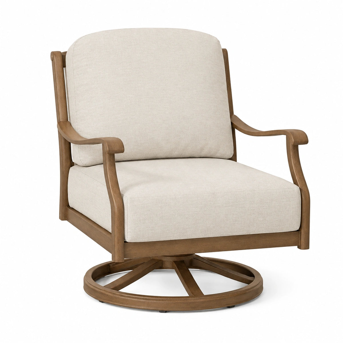 Fauteuil pivotant 76 x 85 x 100 cm en bois et tissu beige style contemporain