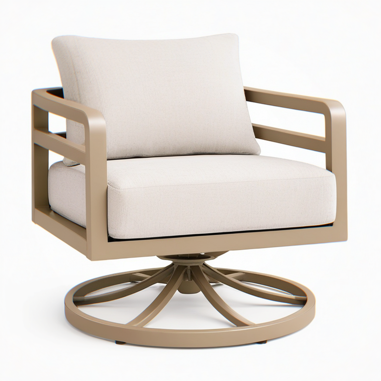 Fauteuil de jardin pivotant 82 x 78 x 88 cm en aluminium beige avec coussins style contemporain