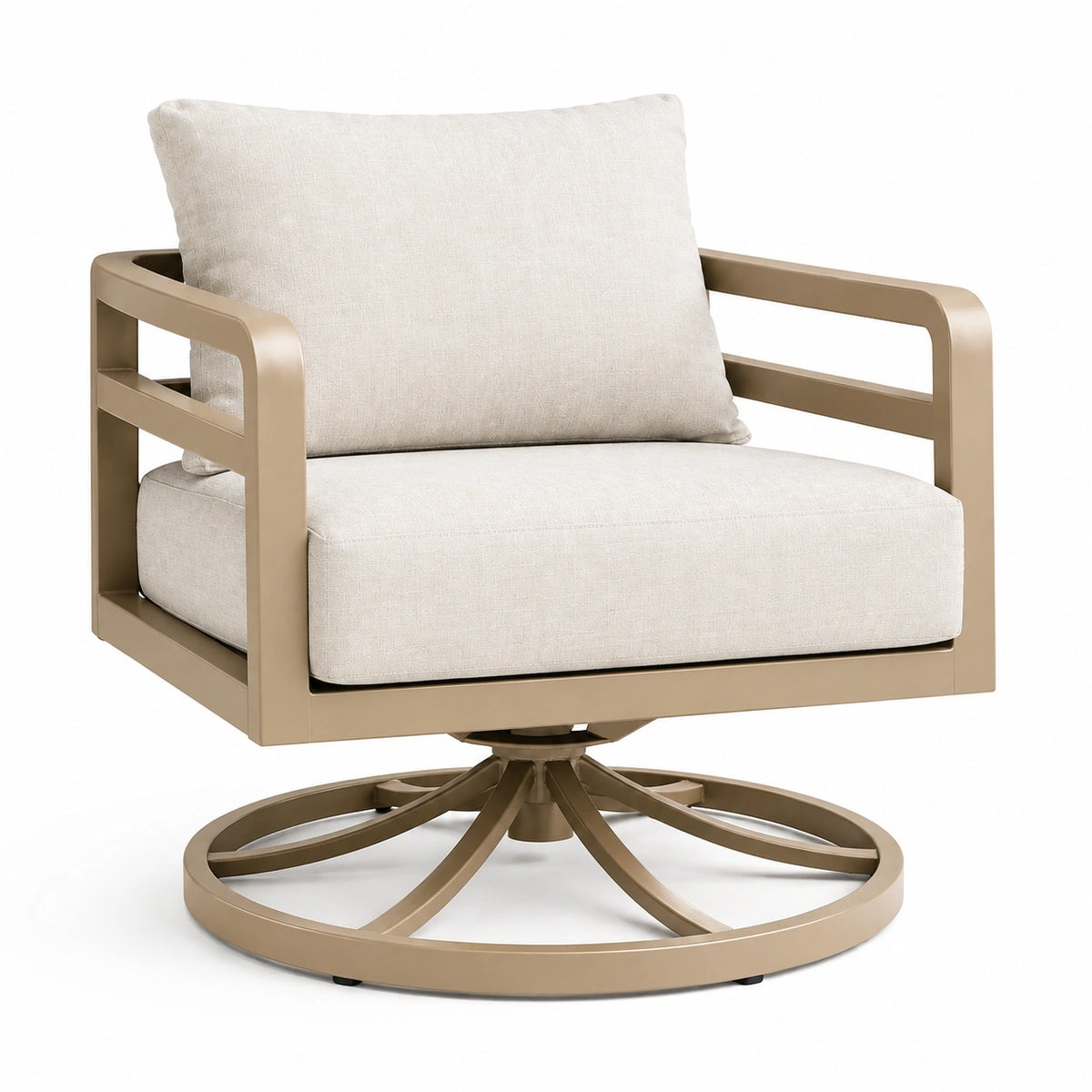 Fauteuil de jardin pivotant 82 x 78 x 88 cm en aluminium beige avec coussins style contemporain
