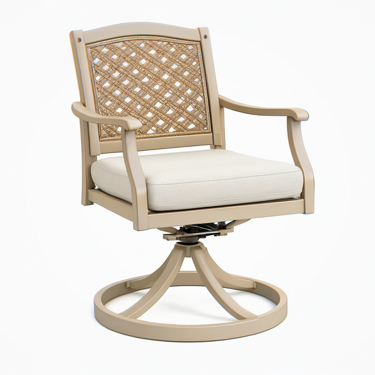 Fauteuil de jardin pivotant 70 x 72 x 92 cm en métal beige avec dossier tressé