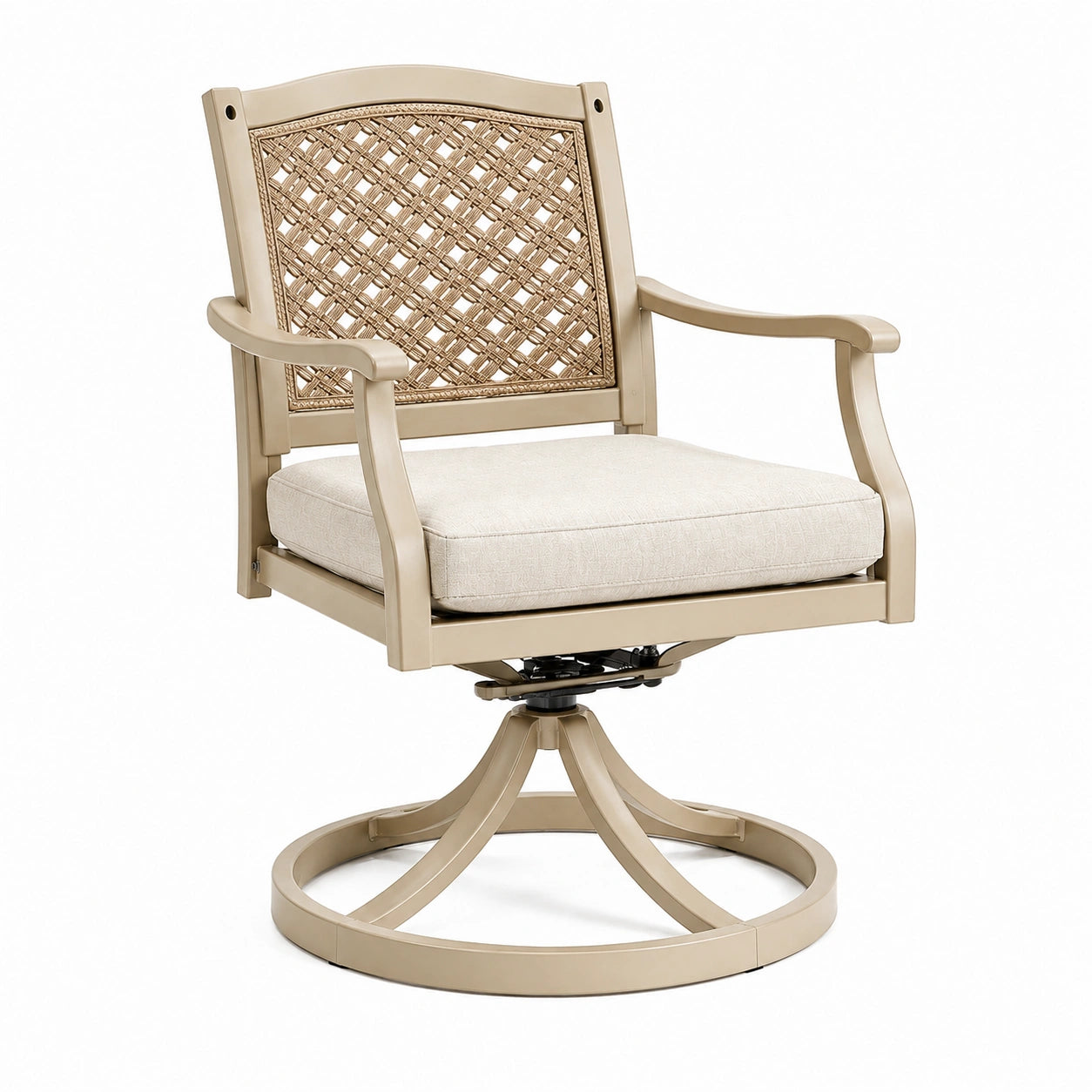 Fauteuil de jardin pivotant 70 x 72 x 92 cm en métal beige avec dossier tressé