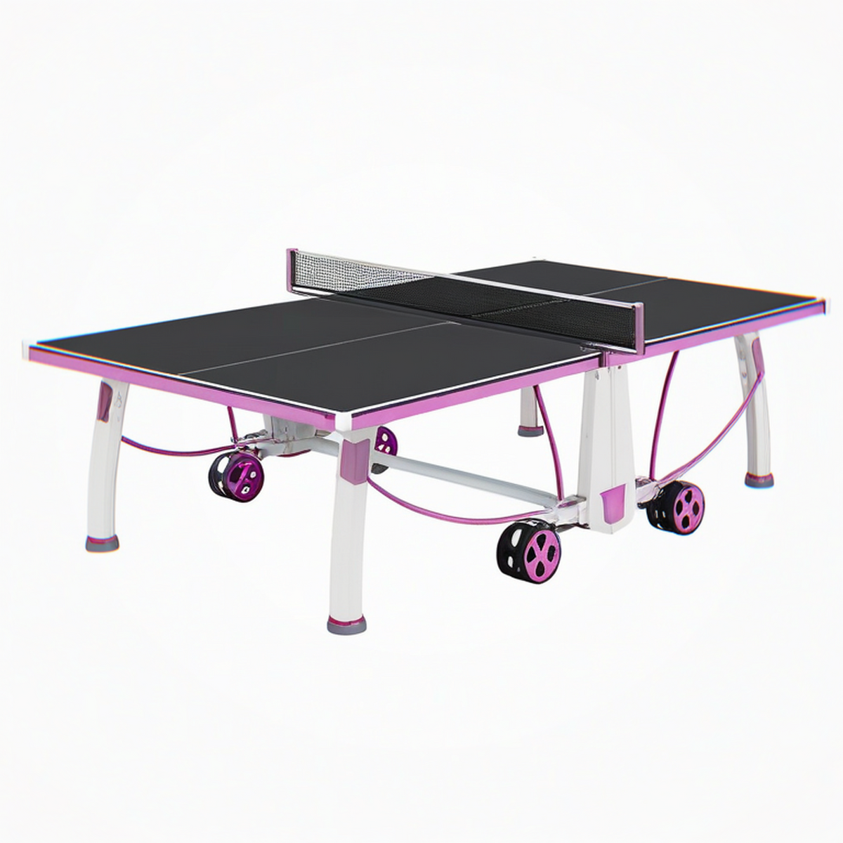 Table de tennis de table pliable 274 x 152.5 cm en acier noir violet avec roulettes