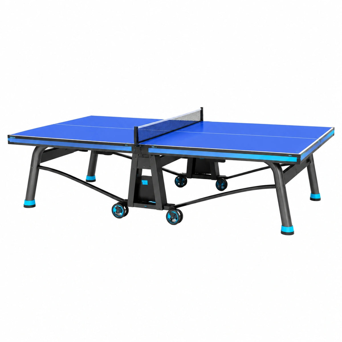 Table de tennis de table 274 x 152.5 x 76 cm bleue en acier pliable avec roulettes
