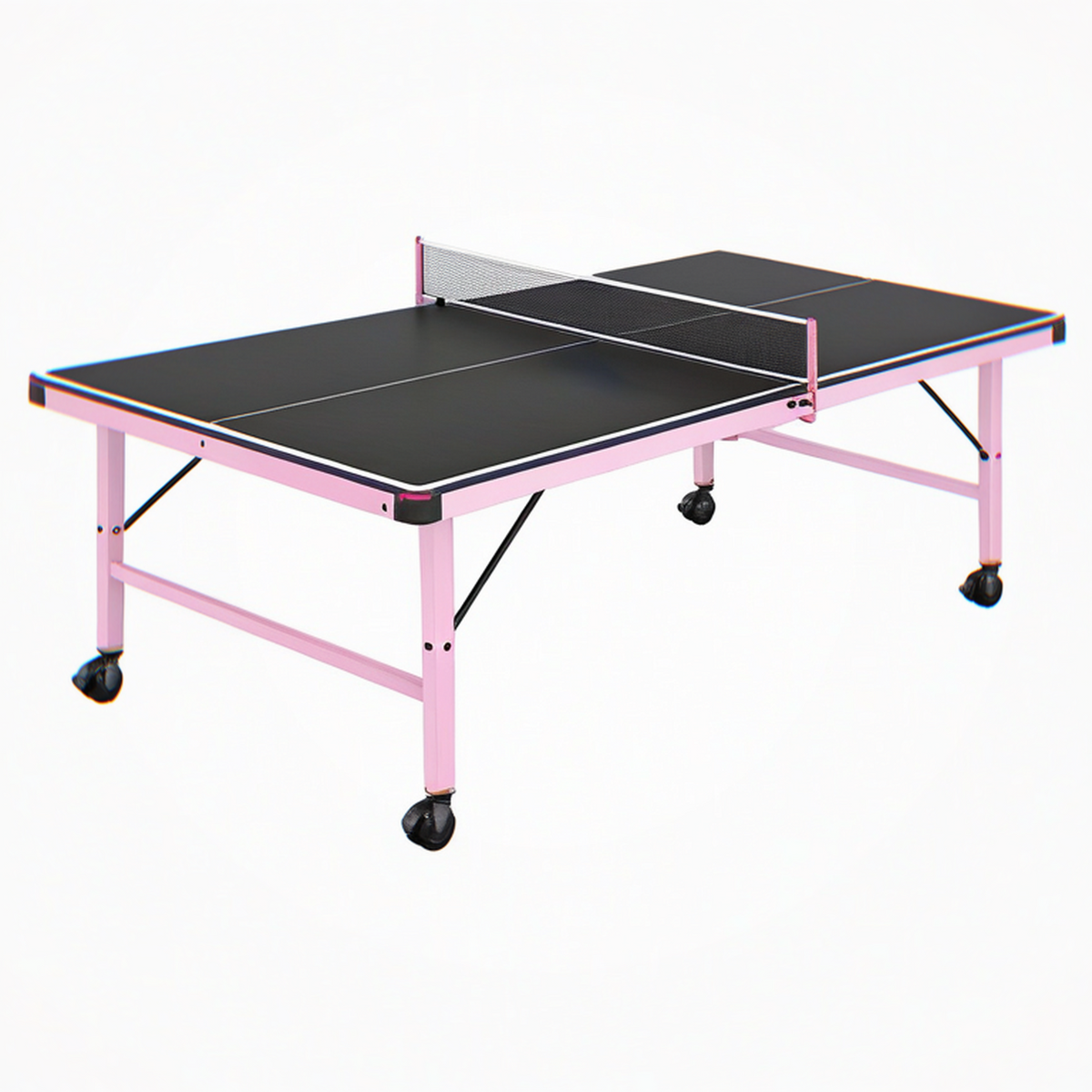 Table de tennis de table 274 x 152.5 x 76 cm acier rose pliante à roulettes