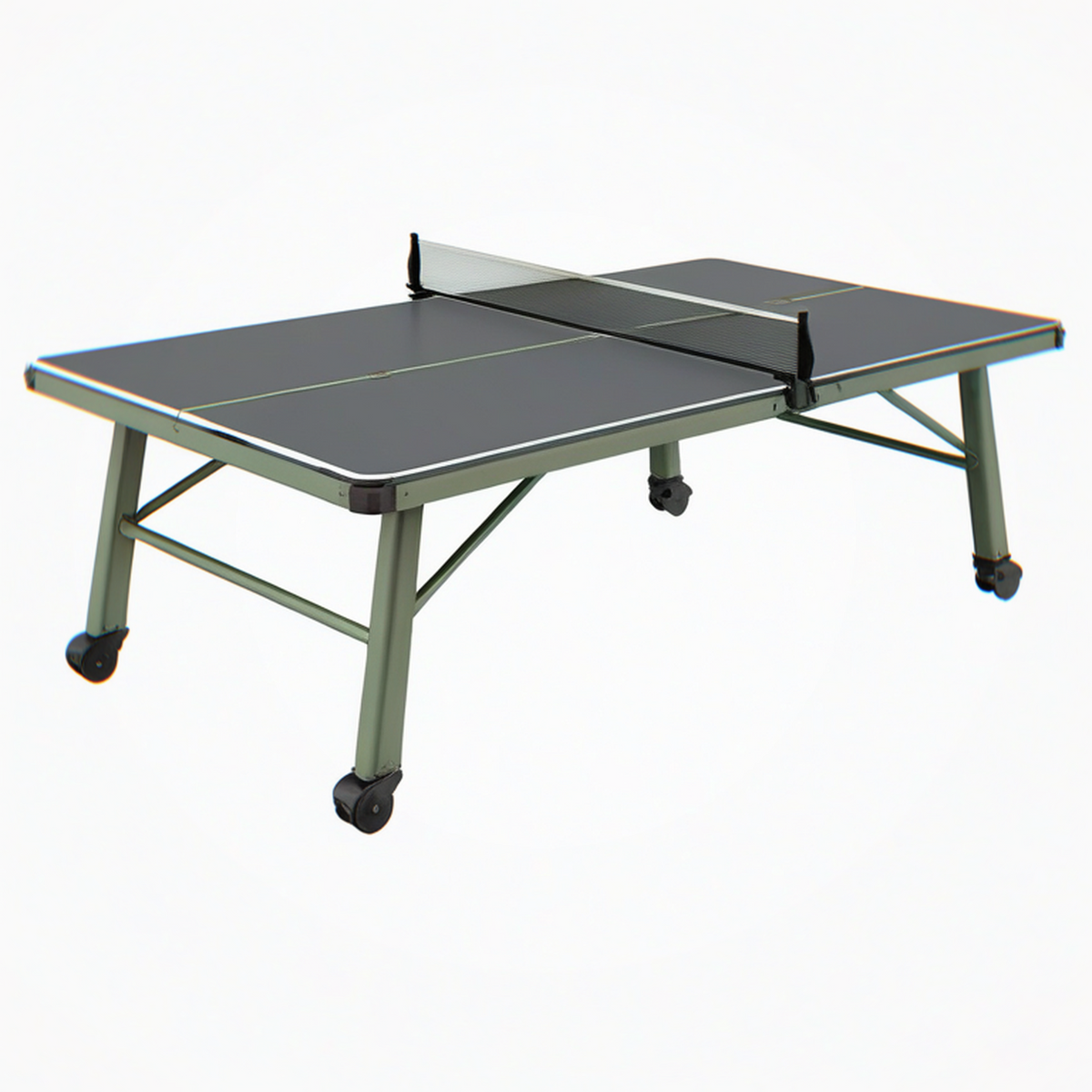 Table de tennis de table 274 x 152.5 x 76 cm en acier vert et noir avec roulettes